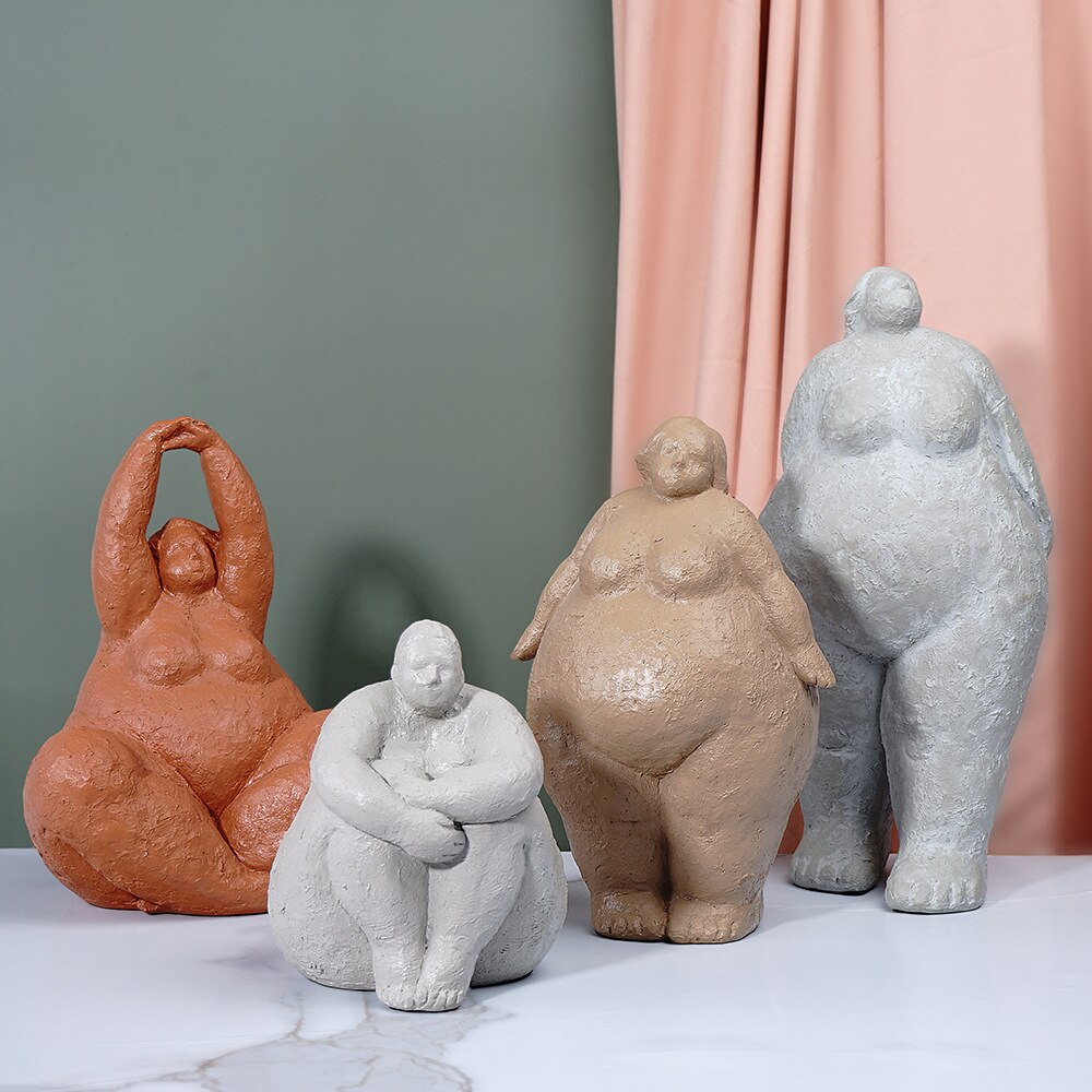 Abstract Fat Lady Figurines Art Yoga Plump Women Statues Resin Female Character Tabletop Decor Crafts Home Decoration Ornaments