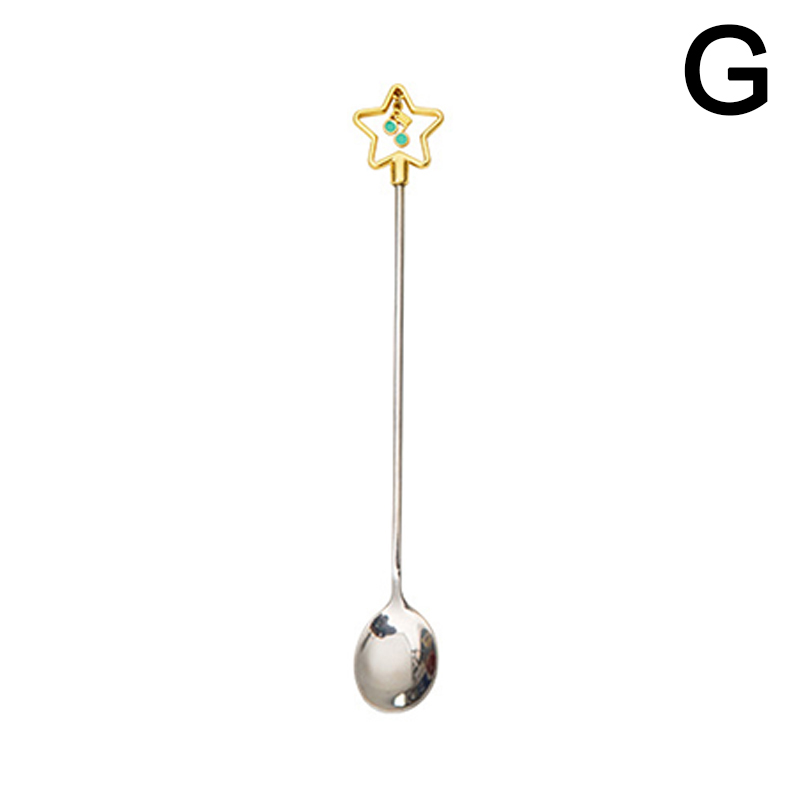 Japanese Sakura Coffee Spoon Cute Stainless Steel Spoon Fork Coffee Spoon Long Handle Stirring Dessert Fork Spoon: G