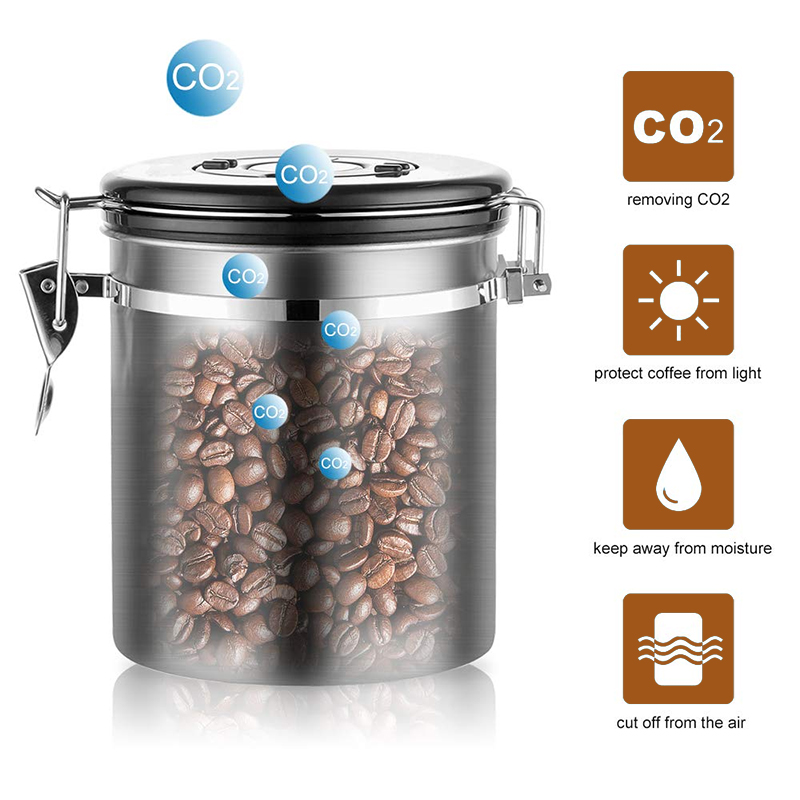 Coffee Storage Container Airtight Stainless Steel Coffee Canister Vault Coffee Bean Container with CO2 Valve to Keep Beans Fresh