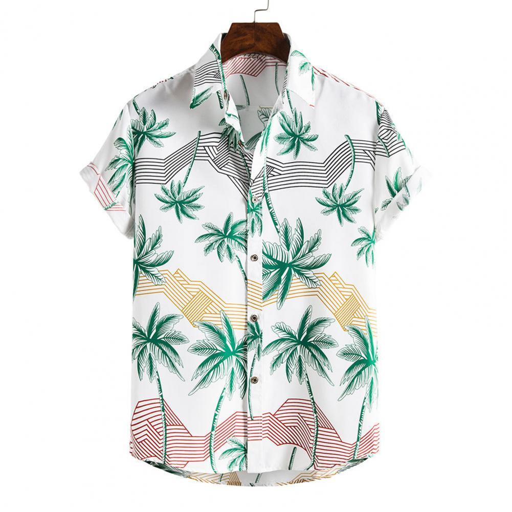 Chemise hawaïenne imprimée à rayures et à col rabattu pour hommes, vêtements de plage, à manches courtes, Slim, à la , été