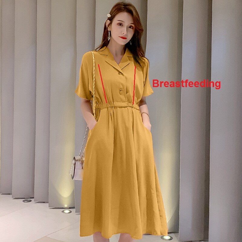 Stillen Mutterschaft Pflege Kleid Sommer Beiläufige Lange Schwangerschaft Kleid kleidung für schwangere frauen Party Kleid: Gelb / XXL