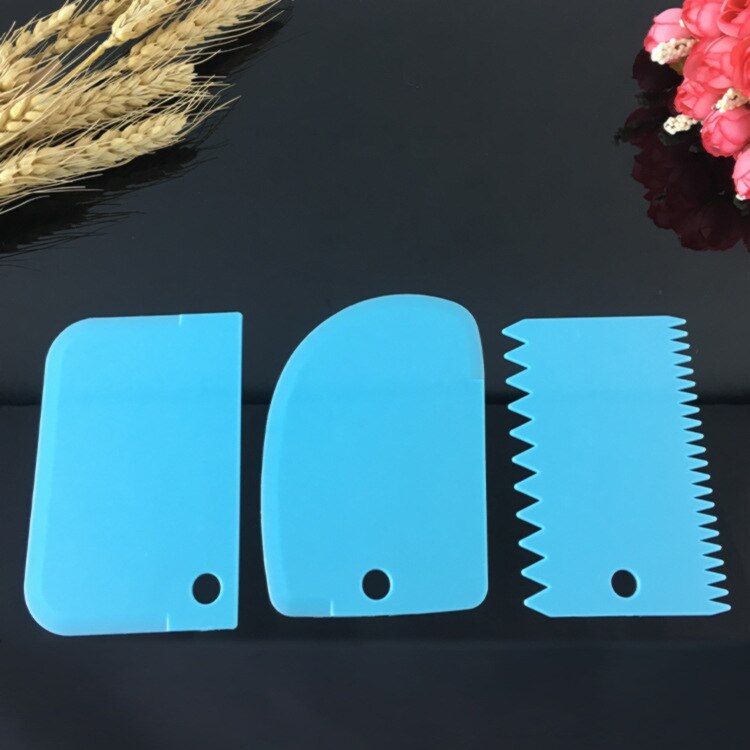 Cake Schraper Driedelig Pak Wit Geel Blauw Groen Pp Plastic Bakken Diy Tool