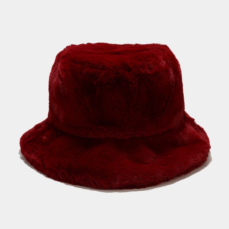 Kvinder spand hat faux pels fisker kasket blød varm cloche hatte vinter udendørs casual tilbehør: Burgunder
