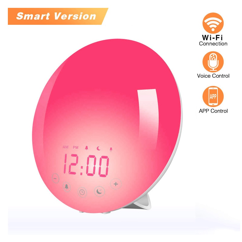 Wifi Smart Wake Up Light Wekker Radio Alexa Stem Kleurrijke Kleur Veranderen Sleep Aid Led Licht Met Zonsopgang Zonsondergang wekker