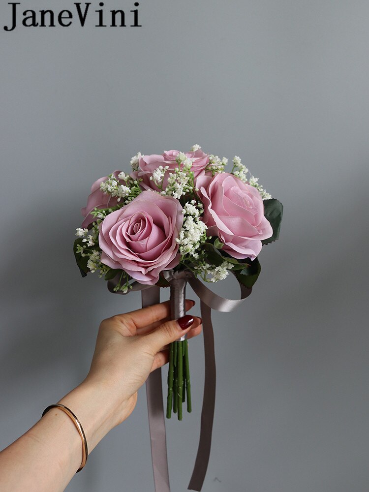 Janevini kunstbloemenmeisjesboeket wit roze blauw roos zijden bruidsmeisjes bruidshandbloemen rood klein bruidsboeket