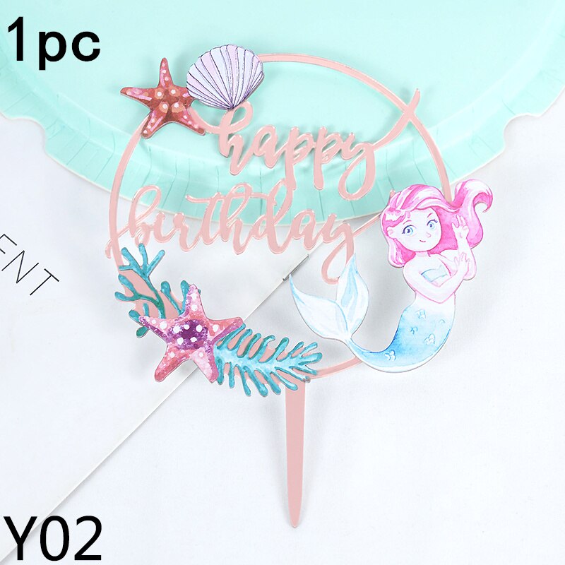 Mermaid Birthday Cake Topper Acrylic Cake Topper Mermaid Theme Birthday Party Cake Dessert Decorations Baby Shower Supplies: Y02-1pc