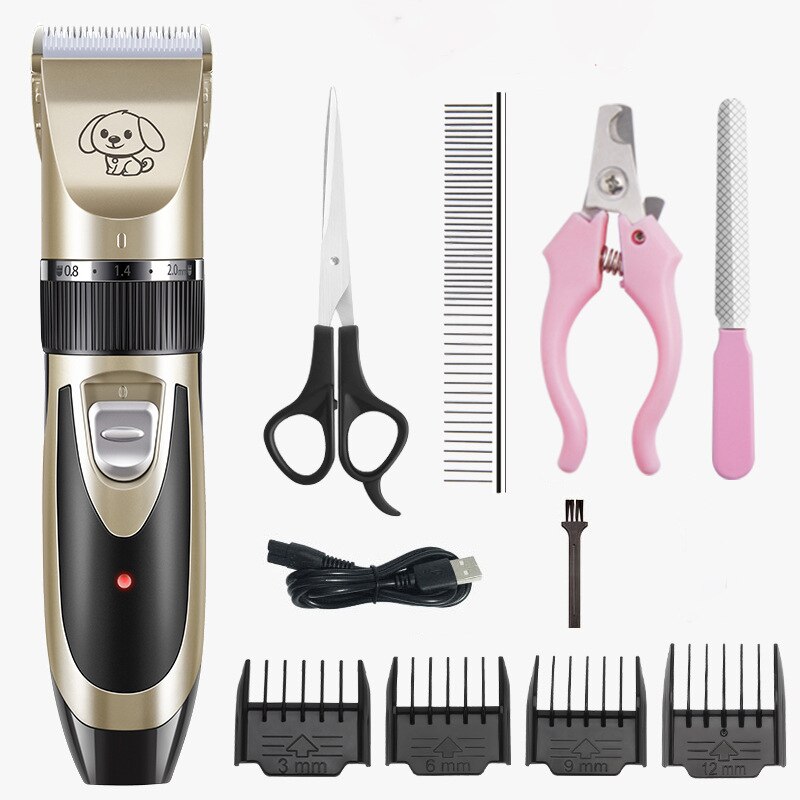 Cortadora de pelo eléctrica para mascotas, Kit de cortapelo recargable de bajo ruido para perros y gatos, máquina cortadora de pelo para gatos, afeitadora de aseo, Tijera: Gold-2