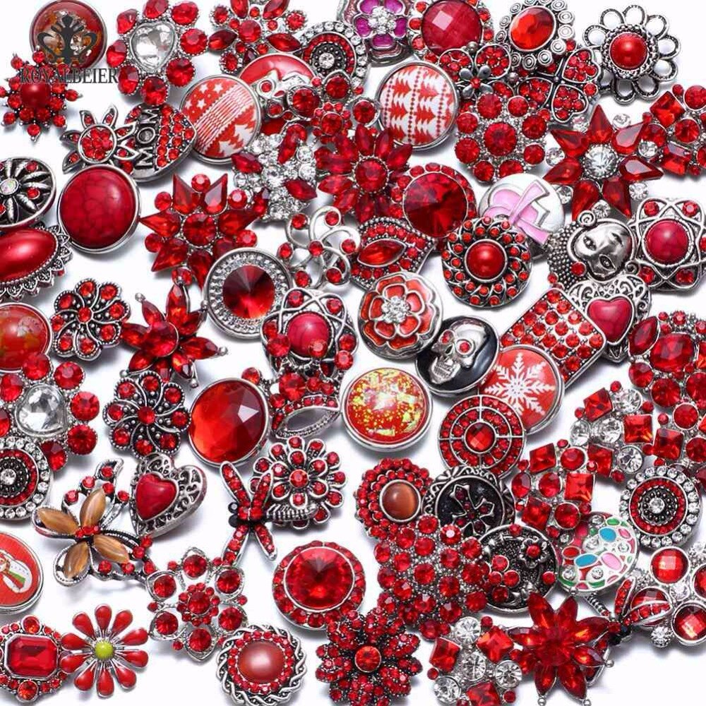 RoyalBeier 20pcs/lot Pink Series Mixed Styles Metal Button Charms 18mm Snap Button For 20mm Snap Bracelet Snap Jewelry KZHM076a