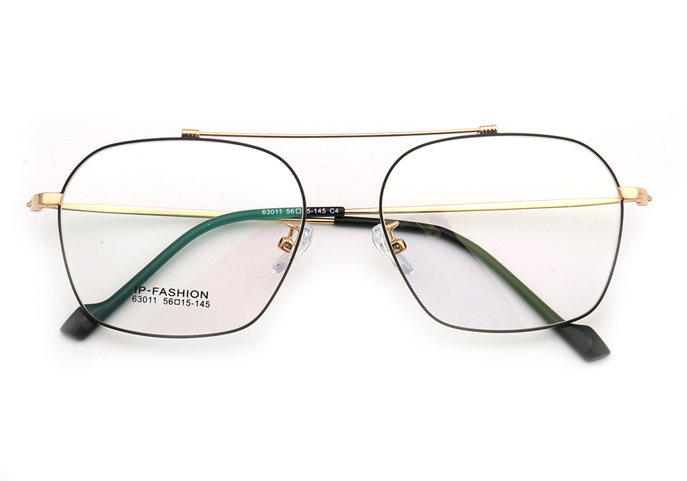 Los hombres de los años 80 óptica Retro de Metal marcos de gafas para hombres Plaza gafas Vintage gafas de prescripción de puente doble de oro: YELLOW