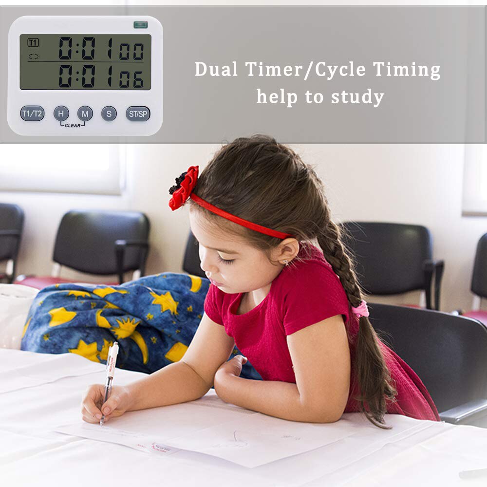 -YS Digital Dual Kitchen Timer, Interval , Cycle , Cooking Timer, Count Up/Down Timer, Large Display, Adjustable