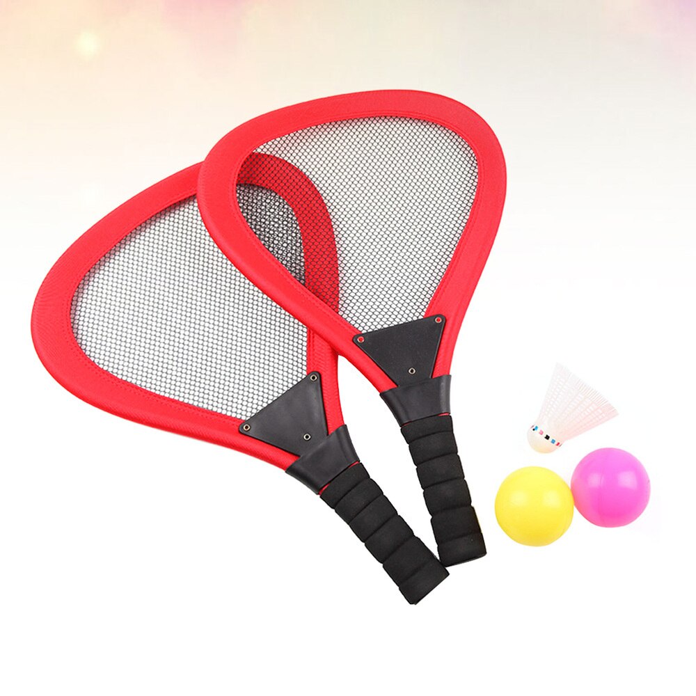 5Pcs Kinderen Doek Tennisracket Strand Rackets Beachball Racket Kids Outdoor Benodigdheden (Rood 2 Stuks Racket, 1Pc Badminton, 2Pcs Oce