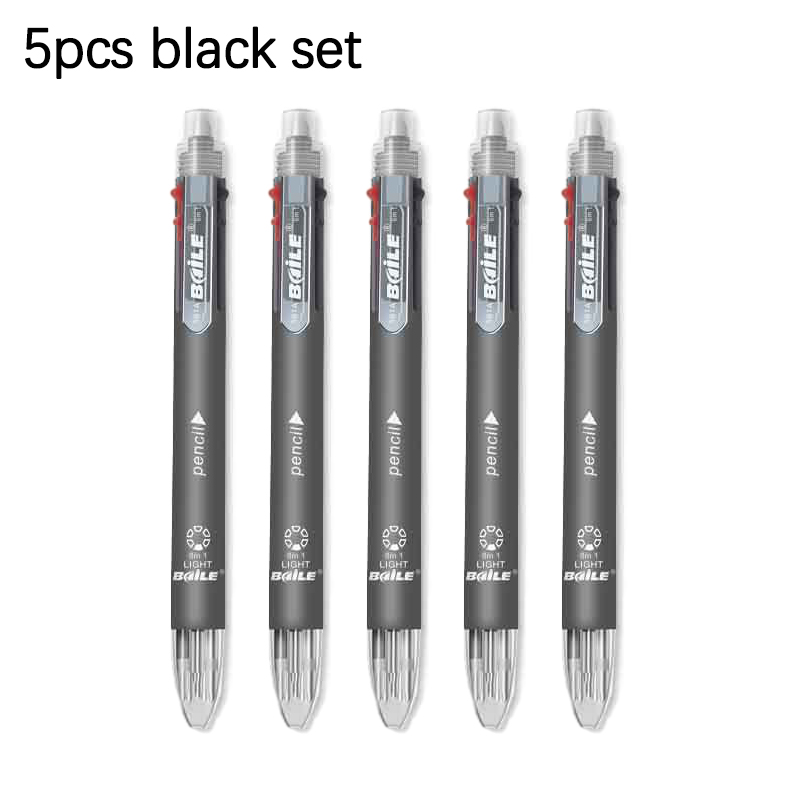 5pcs Multi-colour 6 in 1 Ballpoint Pen Set Multifunction Ball Pen and 1 Automatic Pencil Writing Supplies Stationery: Burgundy