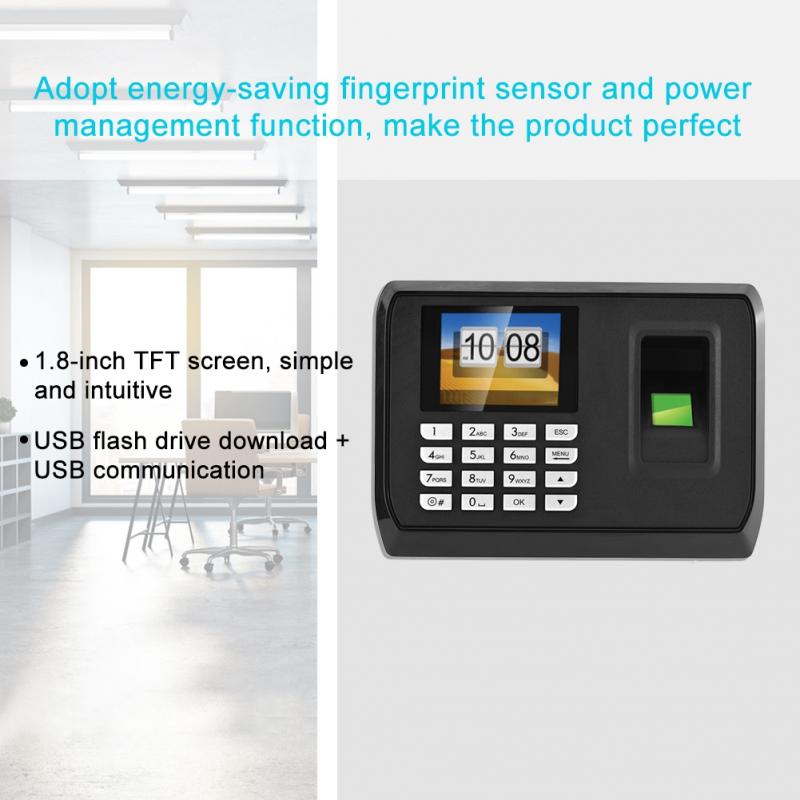 1.8Inch Tft Color Screen Biometric Fingerprint Attendance Employee Machine Time Clock Recorder With Usb Driver Flash Eu Plug