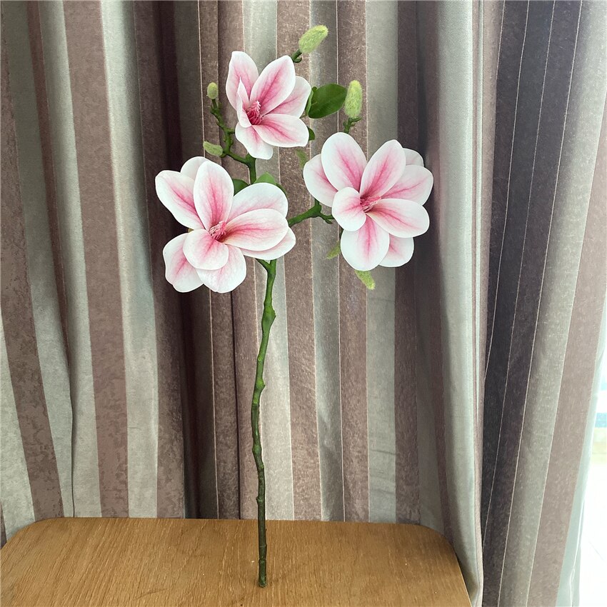Luksuriøse stor magnolia gren ekte touch kunstige blomster til jul bryllup dekorasjon blomster kunstige: Rosa 56cm