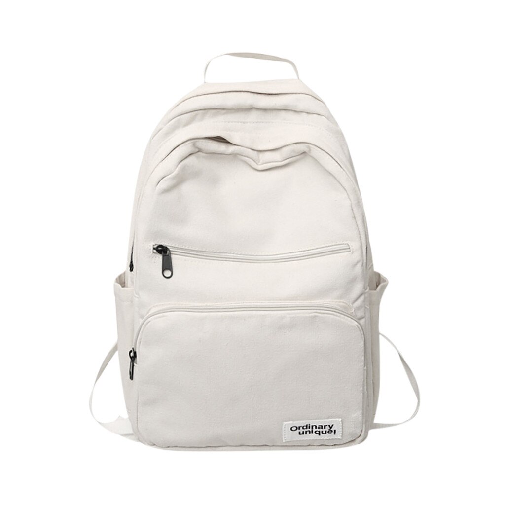 Rugzak Meisje Vrouwen Canvas Effen Kleur Capaciteit Student Rugzak Reizen Paar Bag Mochila Antirrobo Mujer Рюкзак Женский # XP30: WHITE