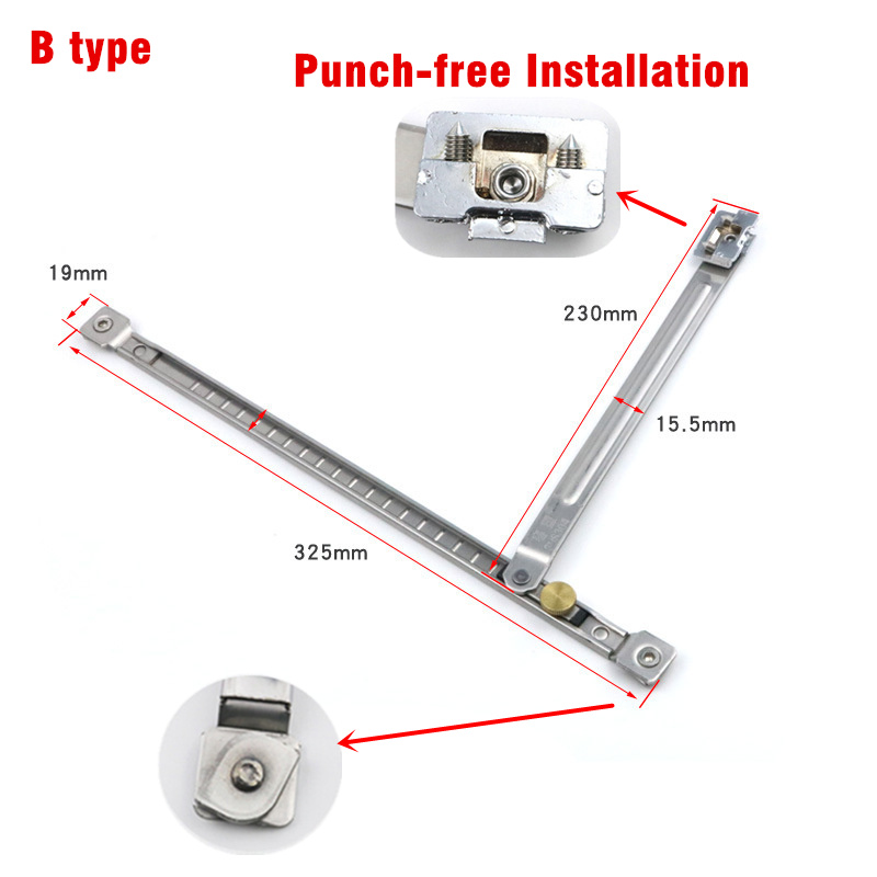 Upgrade Punch-Free Children Safety Lock Windows Restrictor Windproof Brace Stopper Security Sash Locks Window Support Opener: WHITE