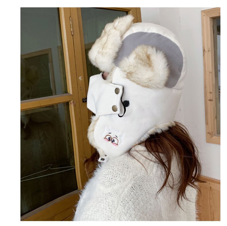 Del ricamo del fumetto di Lei Feng cappello Russia orecchio-sbatté cappello donne cappelli bombardiere caldo di spessore cappello di inverno tutto'aperto