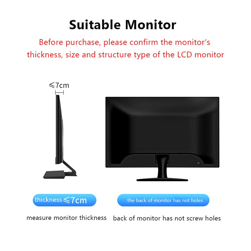 BEISHI Non VESA Adapter Kit for Mounting TV &amp; PC Monitor Screens 13" – 27” Without Rear Fixing Holes Loading Weight 10kg