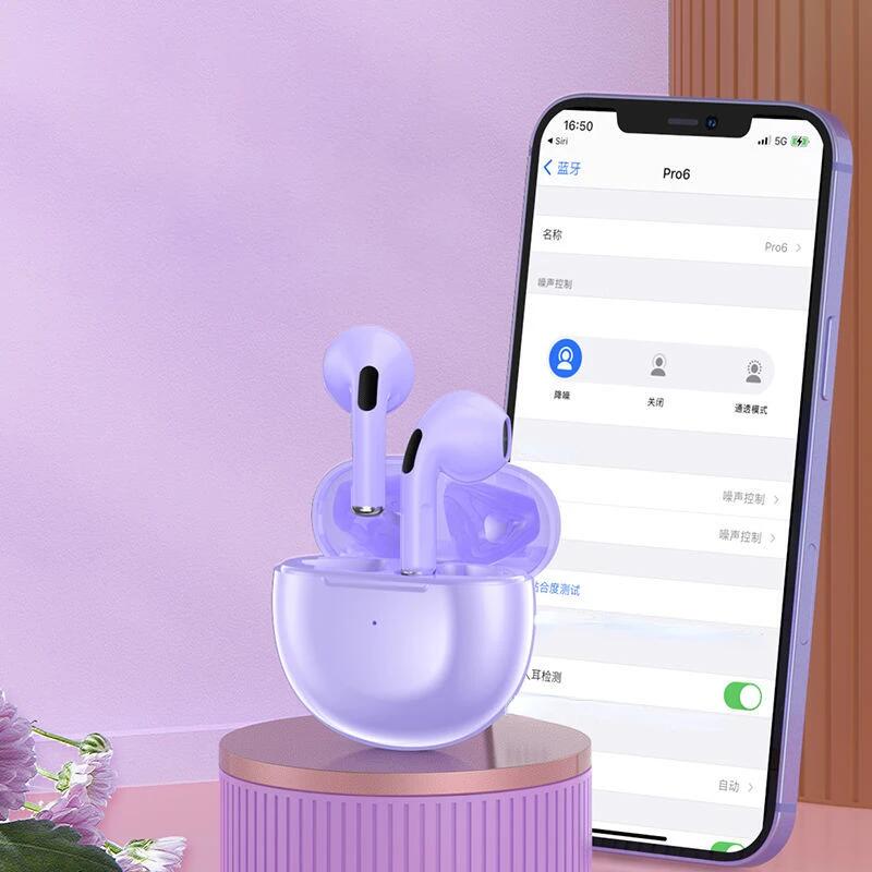 Pro 6 tws bluetooth-øretelefoner trådløse bluetooth-headset støydempende ørepropper med mikrofon pro 6 trådløse hodetelefoner for iphone