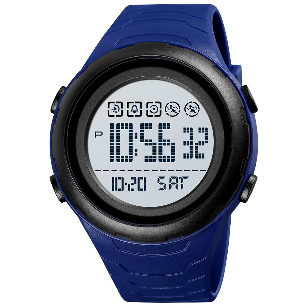 Skmei Japan Batterij Digitale Horloge Voor Man Led Light Dual Time Sport Big Dial Klok Waterdicht Pu Band Mannen horloge Reloj 1674: Blue White