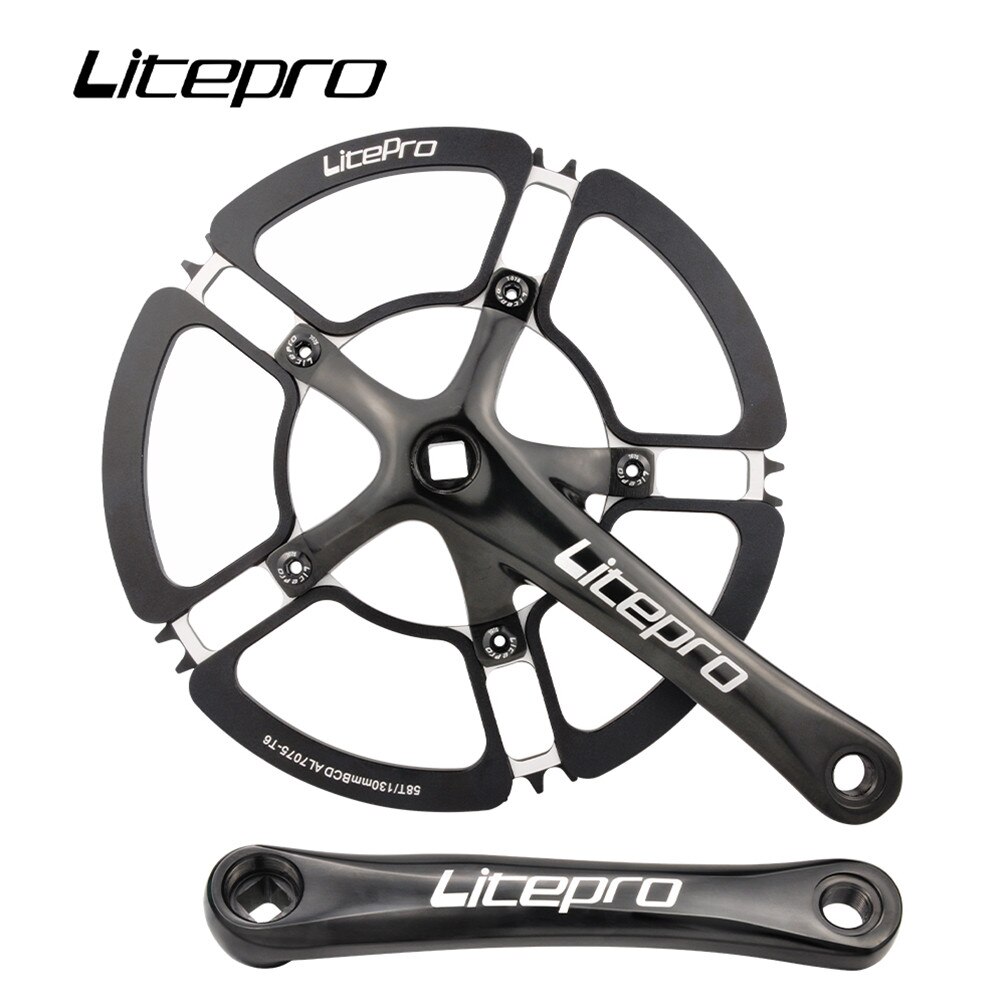 Litepro-platos y bielas de aleación de aluminio, Piñón para bicicleta plegable, 53T, 56, 58T, 5 agujeros, 130BCD: 58T black a set