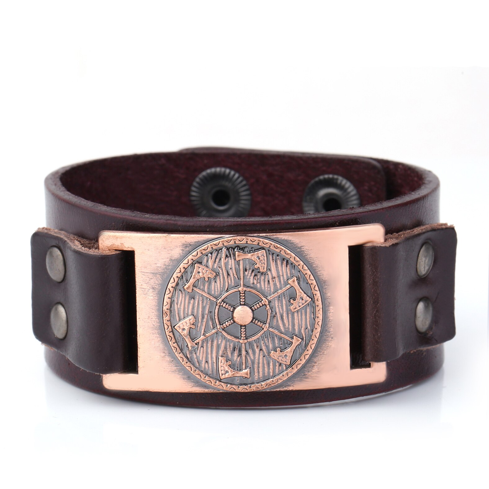 Skyrim – bracelet en cuir large avec pendentif de hache Viking, bijoux de la mythologie nordique, amulette Kolovrat esclave Wicca Pulseira: brown-copper