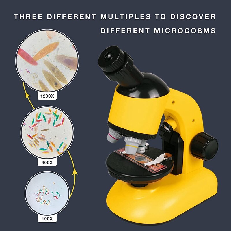 Kit de Microscope pour enfants de 8 à 12 ans, Kits de Science pour enfants, grossissement LED 40X-1200X, pour débutants garçons filles