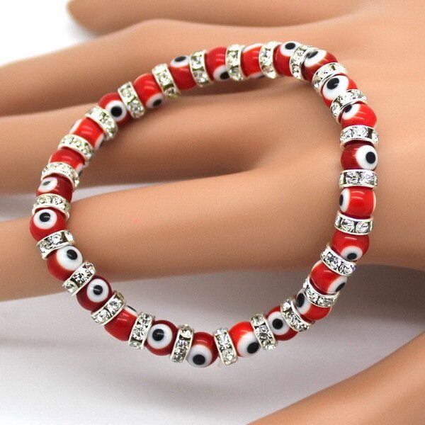 neue Jahr Bösen Augen Mini Strang Perlen Armbinde für Männer Frauen 6mm Klassische Mini Perlen Macrame Charme Armbinde Schmuck: rot