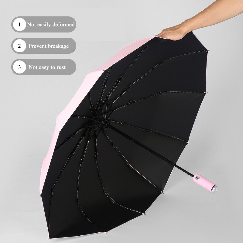 LED Fully Automatic Umbrella for Women And Man Rotatable Built-In Led Light Umbrella windproof Double keel Stronge Umbrella