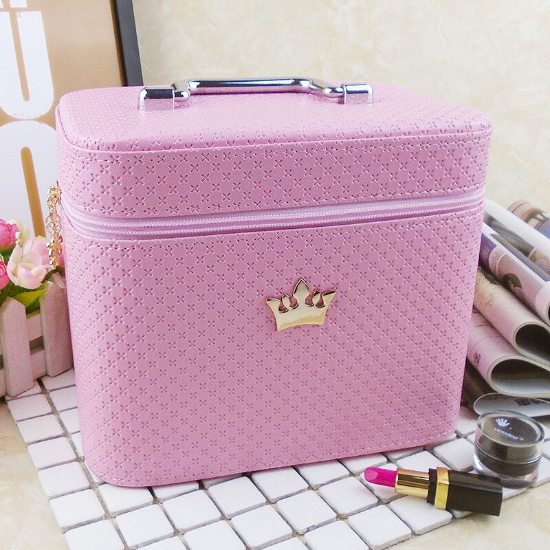 Cosmetic Bag Women Noble Crown Large Capacity Makeup Organizer Portable Brush Storage Case ZF9531: Pink Big Size