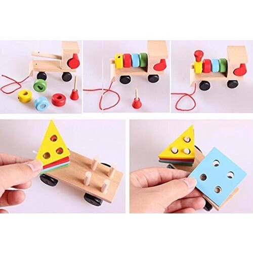 Wooden Toys Three Shape Small Trains / Baby Wooden Toy Educational Geometric Train