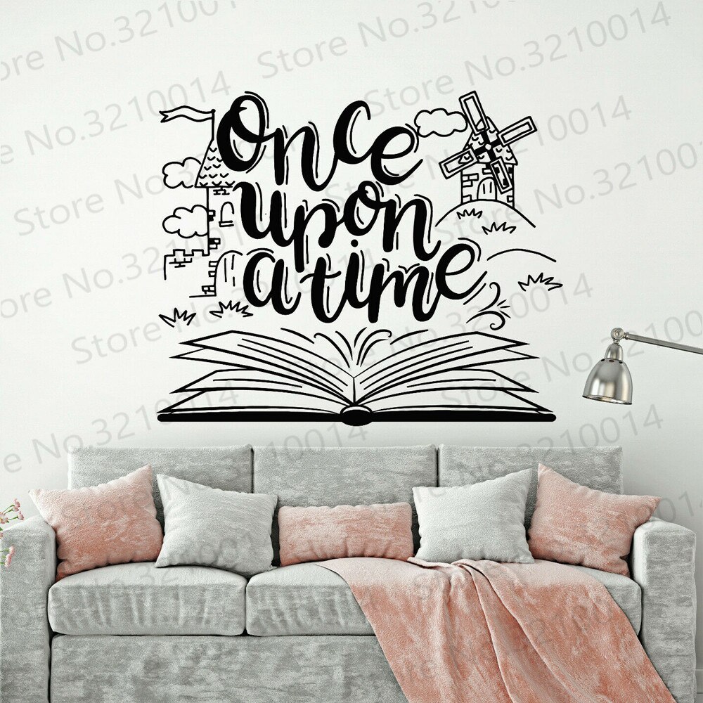 Wall Decal Once Upon A Time Tale Book Library Kids Reading Room Interior Decoration Door Window Vinyl Sticker Art PW711