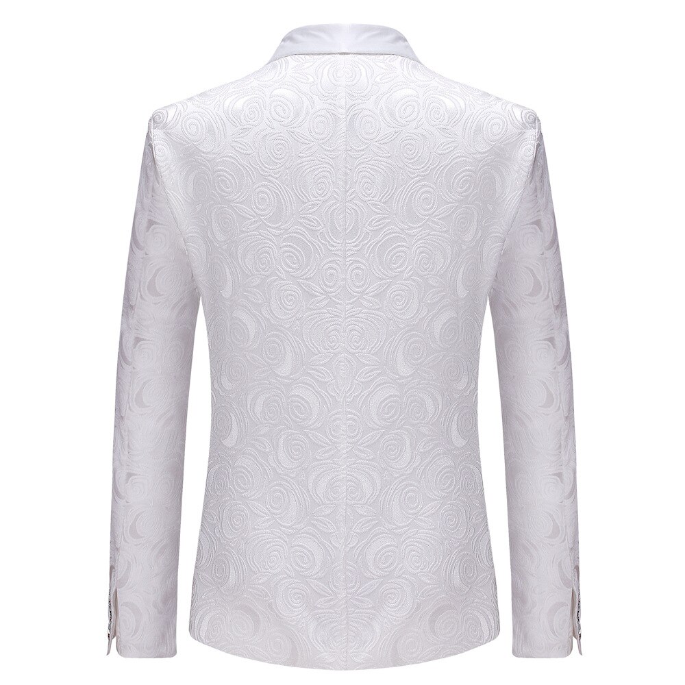 Veste en Jacquard Rose blanche pour Homme, tenue de costume, pour boîte de nuit, costume de fête de mariage, vêtement de chanteur sur scène