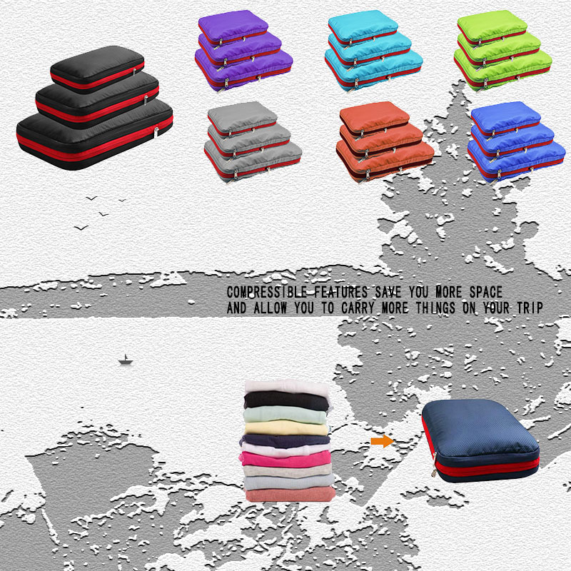 Double Layer Compression Packing Cubes Travel Luggage Organizer Waterproof Packing Cube 7 Colors Large Medium and Small 3 Sets