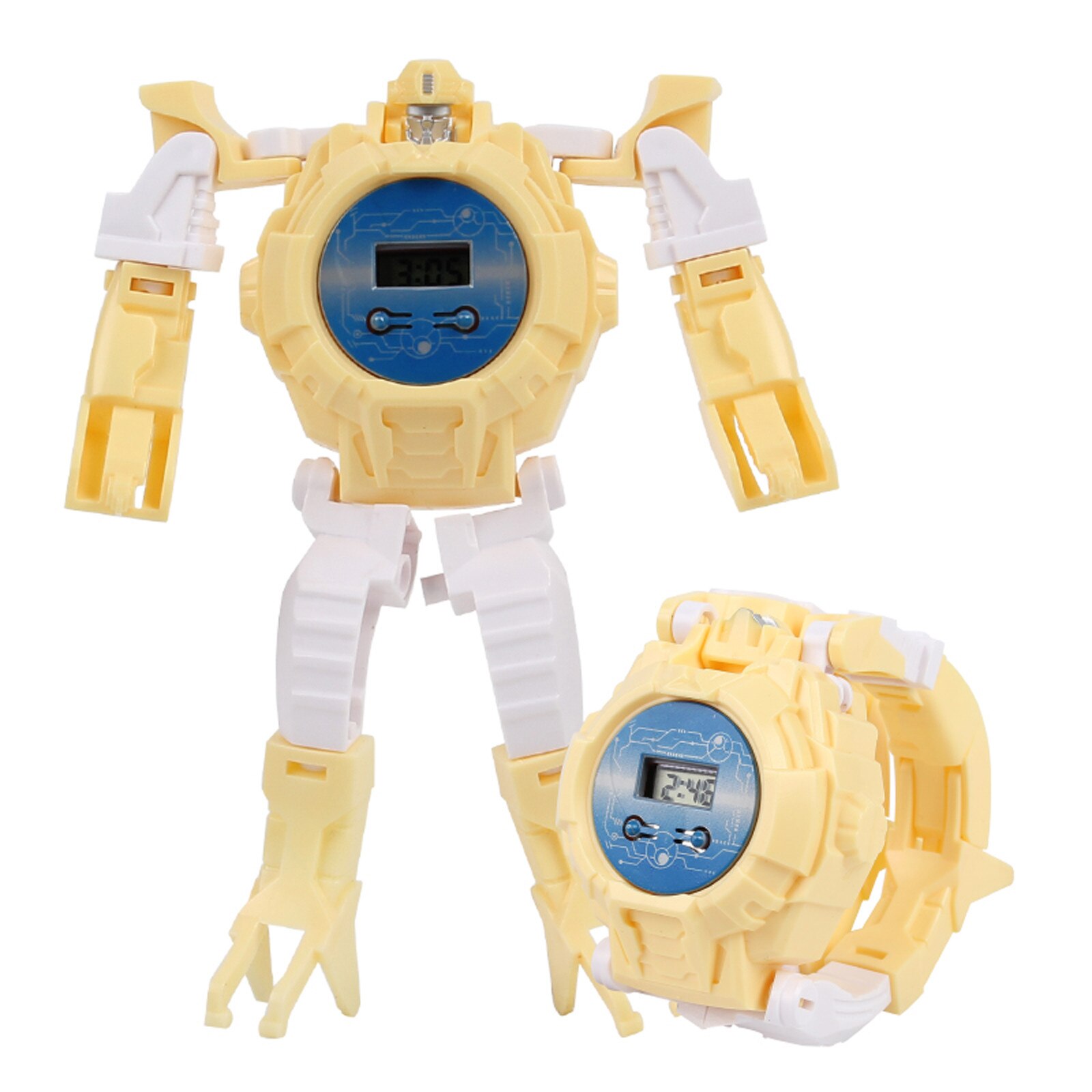 Bambini divertente deformazione elettronica orologio Robot bambini manuale creativo trasformazione dei cartoni animati Robot giocattoli regalo di natale di compleanno: Yellow