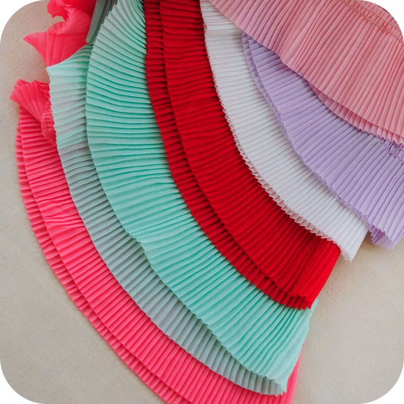 5 metros/lote 6.5 centímetros Chiffon Plissado Guarnição Do Laço Do Vestuário DIY Fita Laço de Tecido Vestido de Costura Camisas Home Textile Decoração Rendas fita