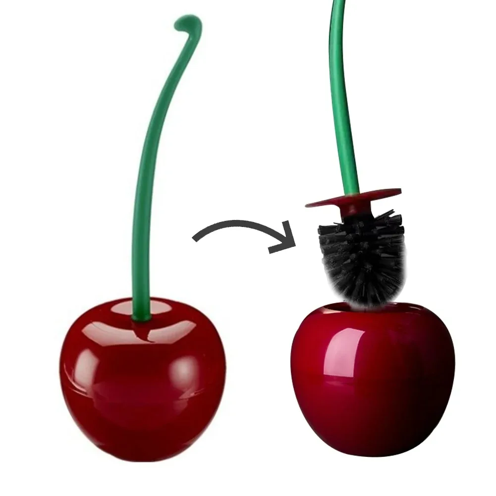 Cherry Shaped Toilet Brush Set Long Handle for Bathroom Corner Cleaning Replaceable Nylon Soft Bristle Accessories: PURPLE