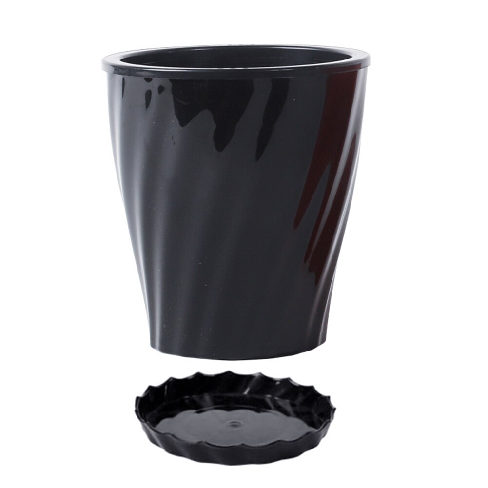 Double Layer Wavy Flower Plant Pot Automatic Absorbing Water Resin Tabletopss Planter Stylish Home Decoration: Black