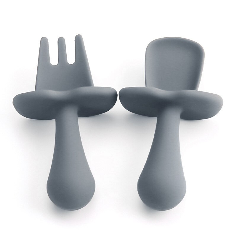 Juego de 2 unids/set de vajilla de silicona para bebé, utensilios de entrenamiento de autoalimentación, de fácil agarre, tenedores de mango corto: S16