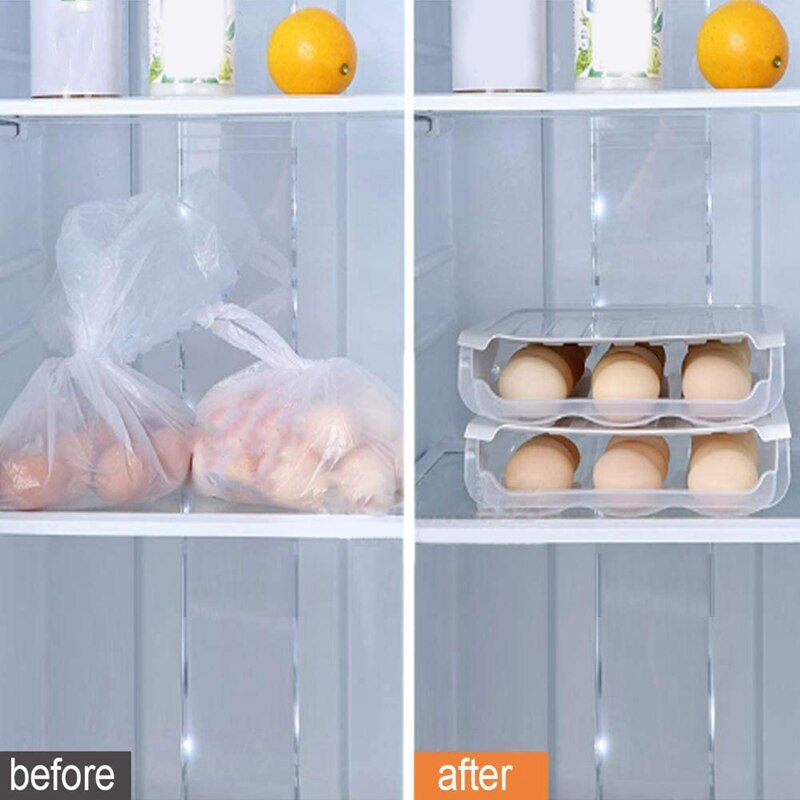 2PCS Auto Scrolling Egg Storage Holder, Eggs Storage Rack Refrigerate Food Savers Eggs Plastic Space Saver