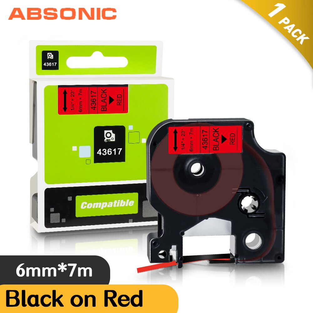 Absonic 6mm Multicolor 43613 kaseta z taśmą kompatybilna DYMO 43610 43617 43618 taśma z etykietami do DYMO LM 160 280 420P drukarka do etykiet: Black on Red