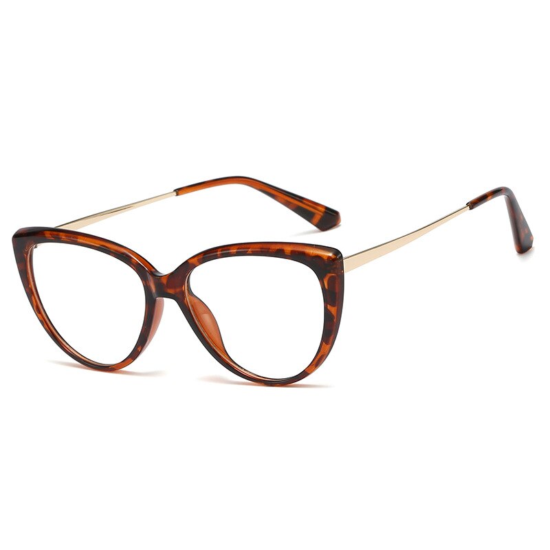 48167 Plastic Titanium Glasses Frames Cat Eye Ultralight Men Women Optical Computer Glasses: C4leopard