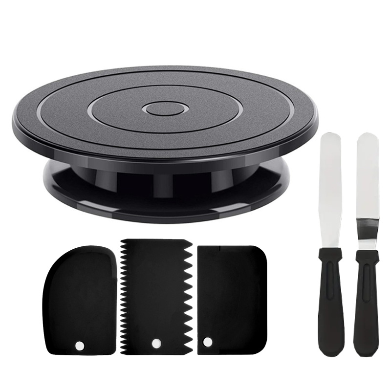 Zestaw robić dekorowania ciast 6 szt. z obrotnicą, 2 szpatułkami i 3 skrobakami | Wygładzacz lukrowania, narzędzia robić lukrowania, narzędzia robić pieczenia: Default Title