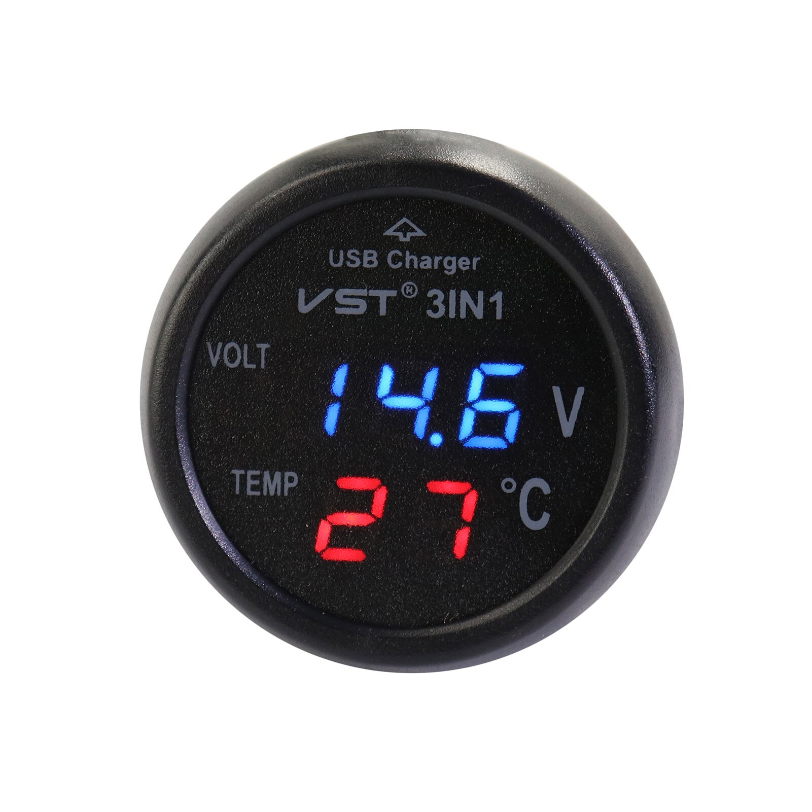 12V/24V Digitale Meter Monitor 3 In 1 Led Usb Car Charger Voltmeter Thermometer Auto Batterij Monitor lcd Digitale Dual Display
