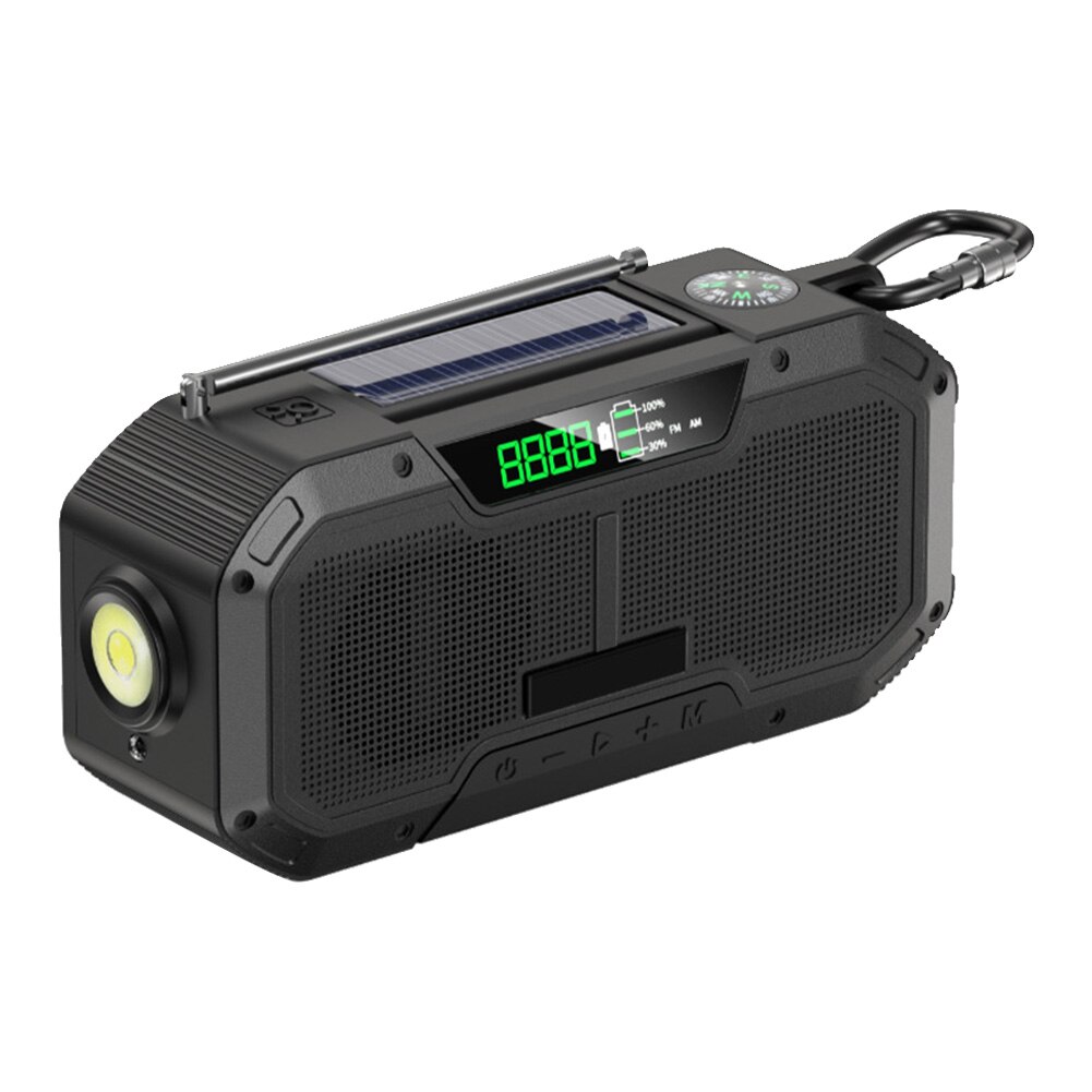 DF-580 Portable Bluetooth Speaker Hand Crank Solar Radio AM/FM Emergency Radios LED Flashlight 5000mAh Power Bank for Cell Phone: Black 2