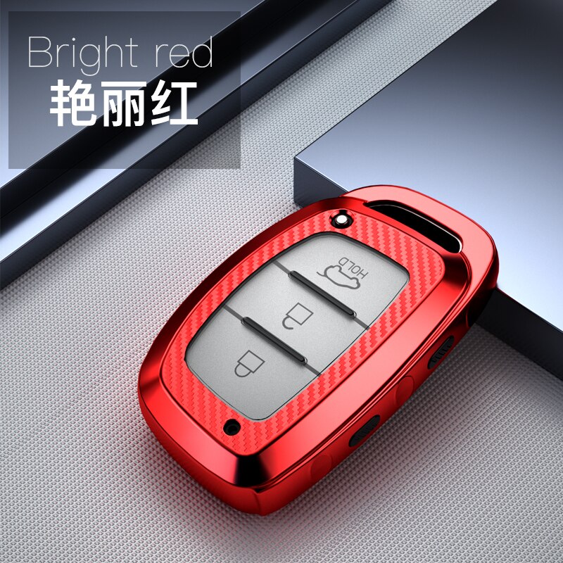 Carcasa de fibra de carbono TPU para llave de coche, cubierta protectora de piel para Hyundai I30 iX20 IX35 I40 Ix25 Tucson Verna Sonata, llavero de coche: Rojo