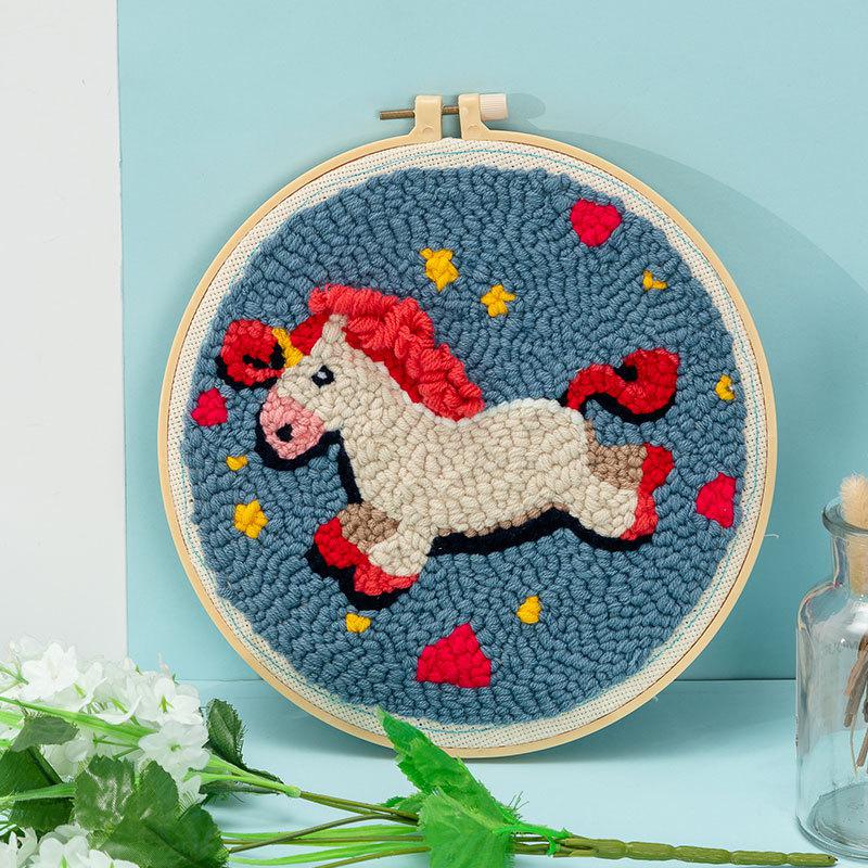 2020 nowy haft ręczny DIY pakiet materiałów wełniane naszycia obrazy do dekoracji mieszkania prosty krzyż wyszywany obrazek: unicorn