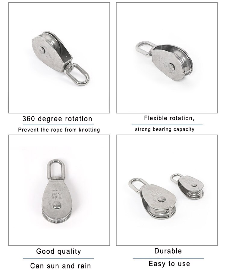 Common pulleys Size M32 M50 &amp; M75 &amp; M100 304# Stainless Steel Single or Double Wheel Swivel Pulley Block