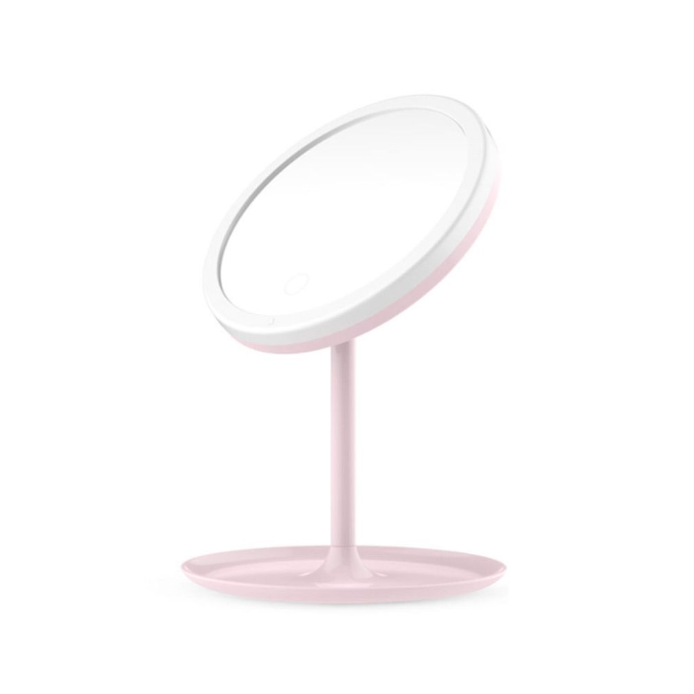Double Sided Swivel LED Tabletop Makeup Mirror Makeup Mirror Women Facial Makeup Cosmetic Desktop Cosmetic Mirror Tools: Pink