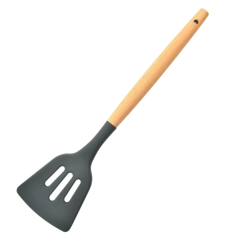 Silicone Kitchen Cooking Spatula Spade Turner Soup Spoon With Wooden Handle Baking Tools: light green